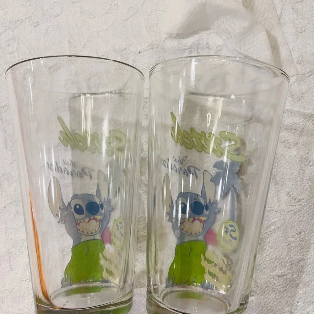 Set of 2 vintage Disney stitch beer glasses made in HongKong , 5 Cents punch